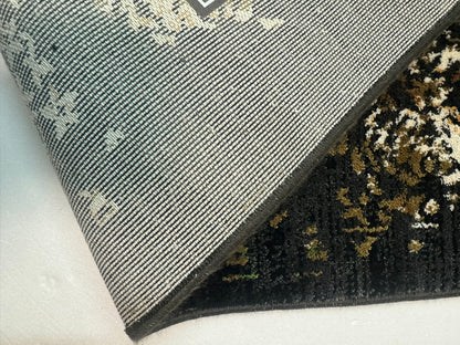 Covor Modern cu Insertii Florale,Negru/Maro/Bej/Verde/Albastru/Auriu