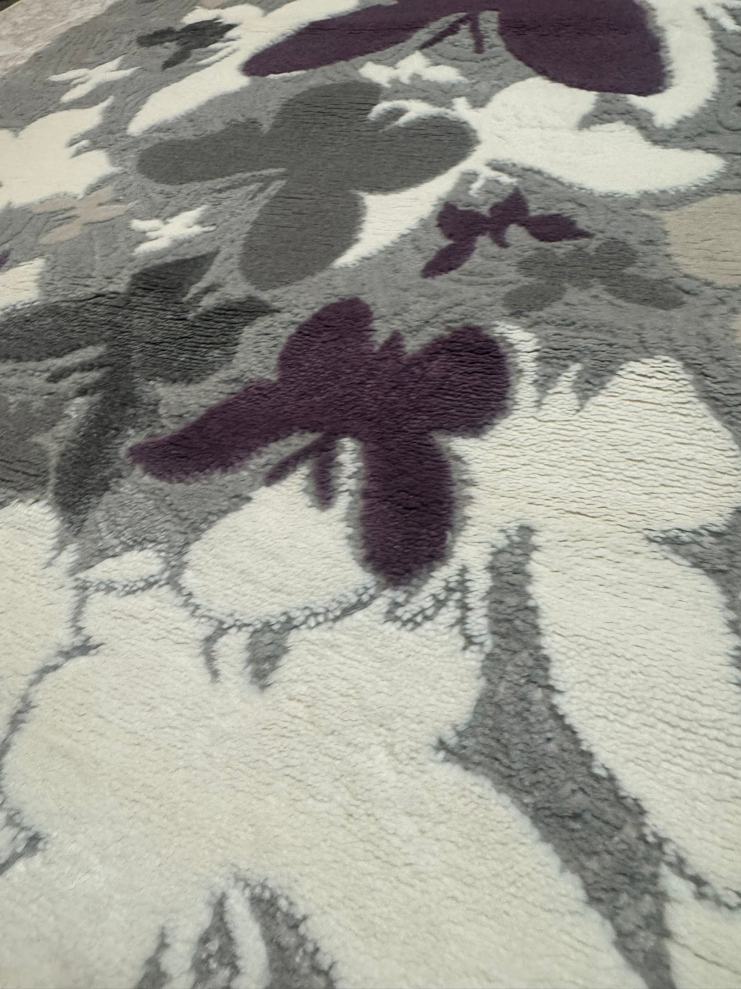 Covor Modern cu Fluturasi,Gri/Crem/Mov