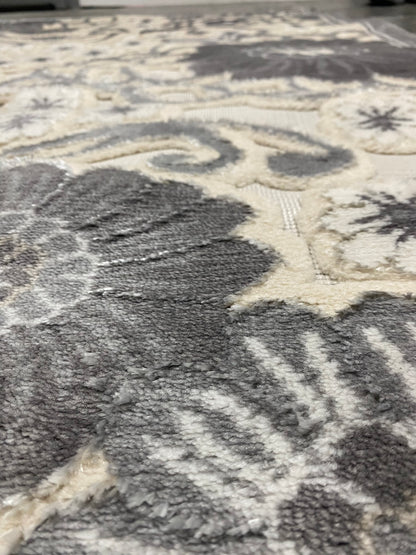 Covor cu Insertii Florale Tip Margarete 3D,Gri/Bej