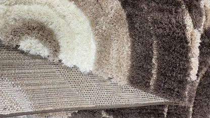 Covor Pufos Tip Cocolino Model Geometric,Bej/Capucinno