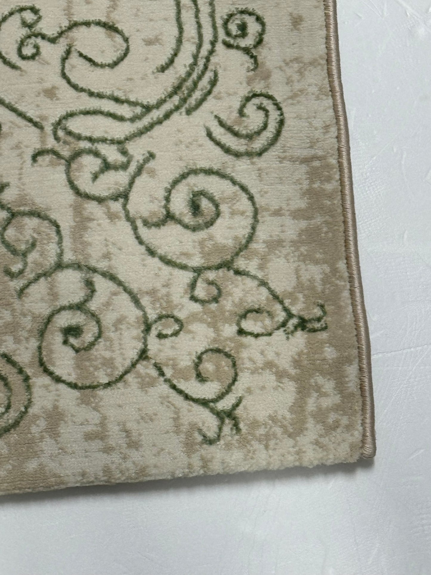 Covor Premium cu Insertii tip Hena,Verde/Crem