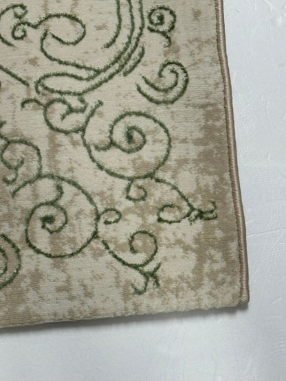 Covor Premium cu Insertii tip Hena,Verde/Crem