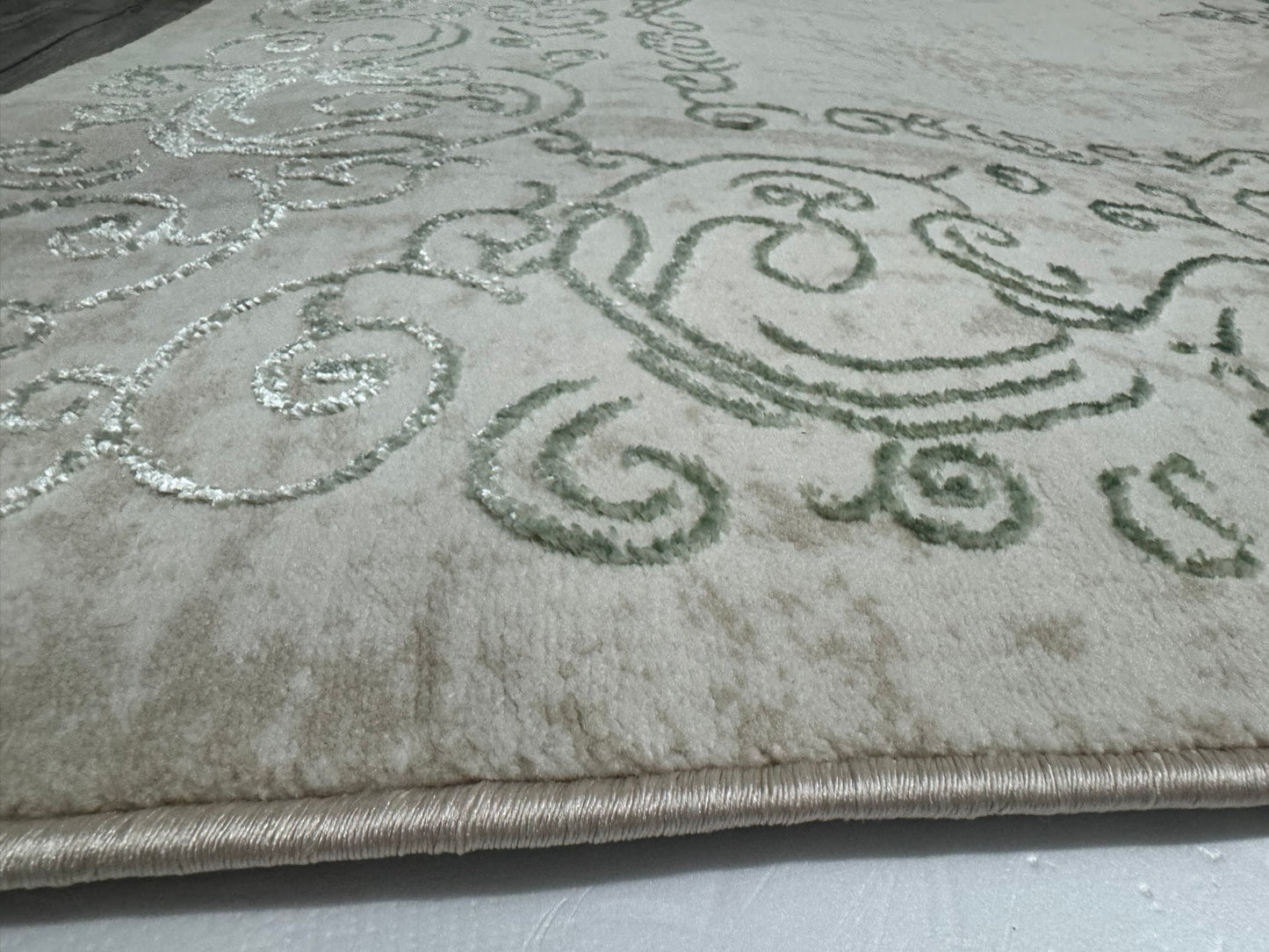 Covor Premium cu Insertii tip Hena,Verde/Crem