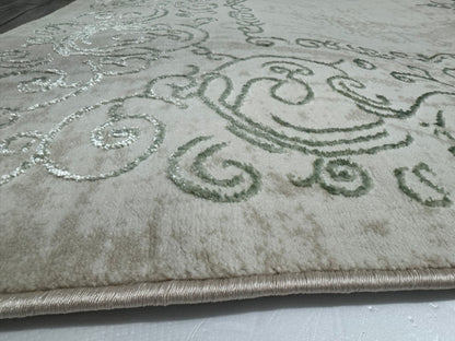 Covor Premium cu Insertii tip Hena,Verde/Crem