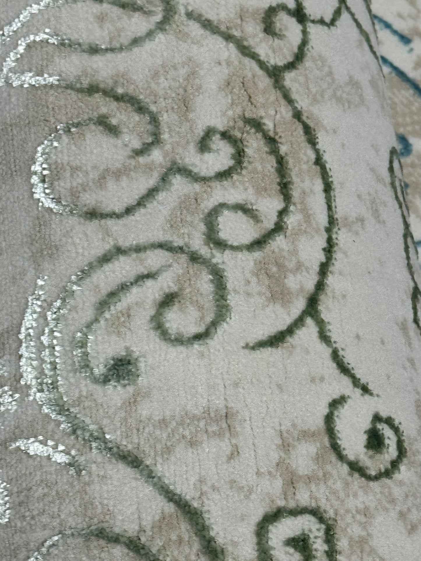 Covor Premium cu Insertii tip Hena,Verde/Crem