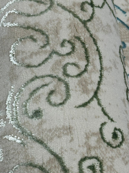 Covor Premium cu Insertii tip Hena,Verde/Crem