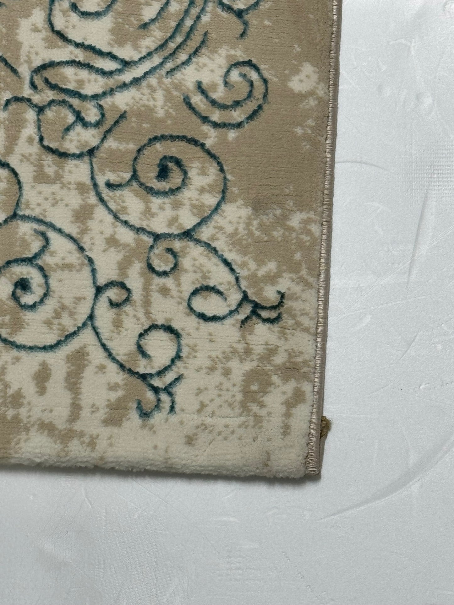 Covor Premium cu Insertii Tip Hena , Turqoise/Crem