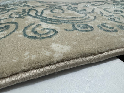 Covor Premium cu Insertii Tip Hena , Turqoise/Crem