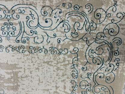 Covor Premium cu Insertii Tip Hena , Turqoise/Crem