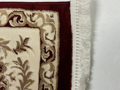 Covor Premium Stil Clasic Cu Medalion si Insertii Florale ,Grena/Bej