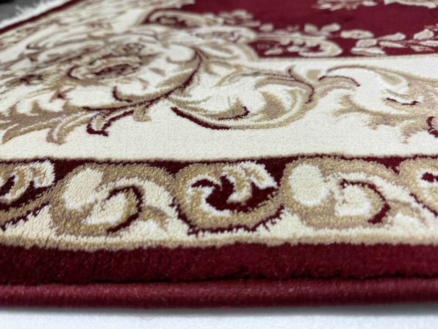 Covor Premium Stil Clasic Cu Medalion si Insertii Florale ,Grena/Bej