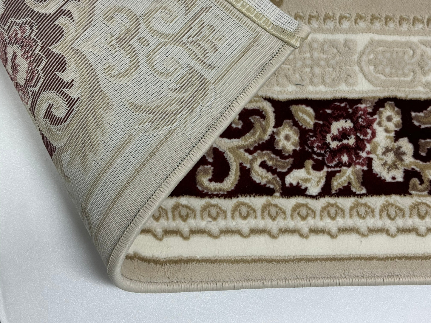 Covor Premium Stil Clasic Cu Medalion si Insertii Florale ,Bej/Grena