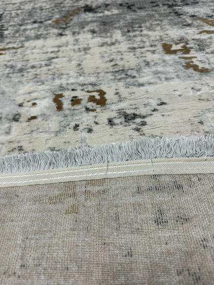 Covor Premiu Angora Hali Modern Tip Picasso cu Franjuri,Gri/Antracid