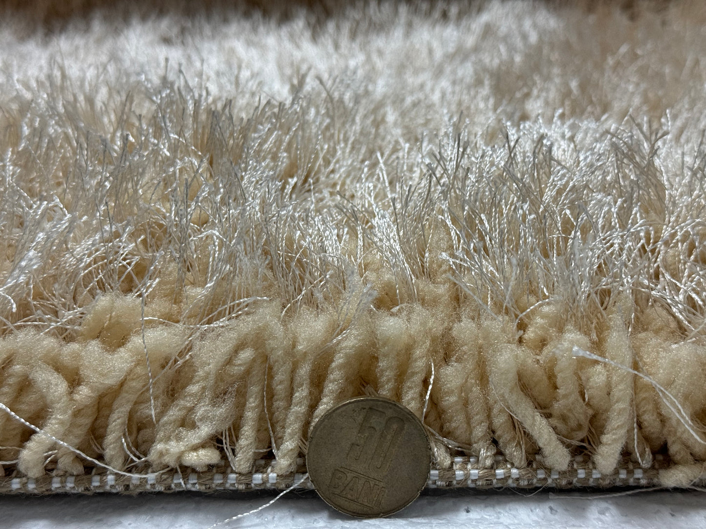 Covor Pufos din Fir de Matase si Bumbac 3D,Bej