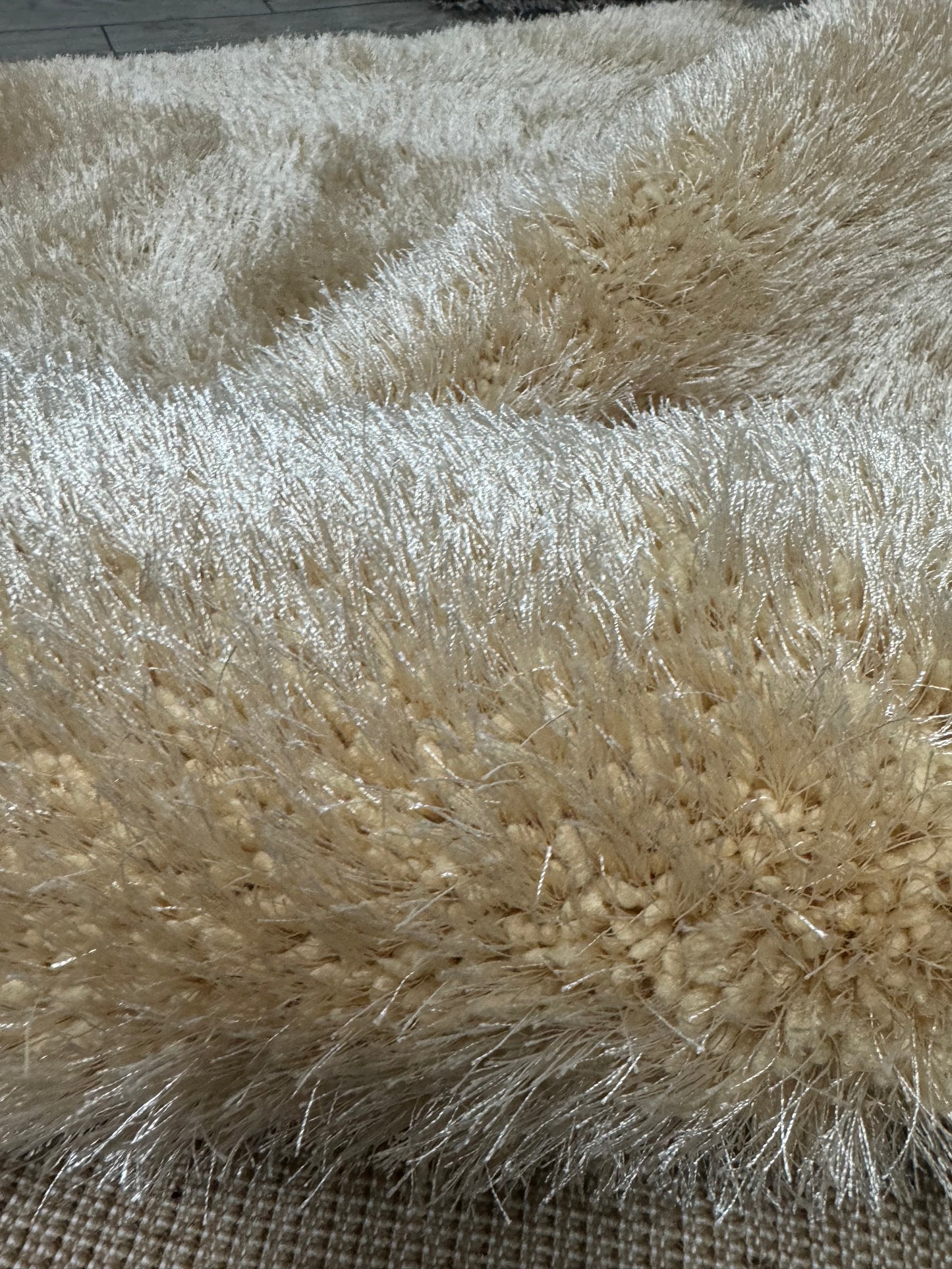 Covor Pufos din Fir de Matase si Bumbac 3D,Bej