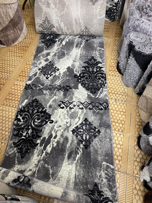 Traversa cu Insertii Geometrice tip Baroc,Gri/Negru