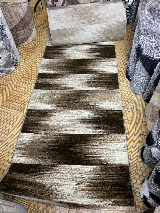 Traversa cu Insertii Geometrice tip Lini in Degrade,Bej/Crem/Maro