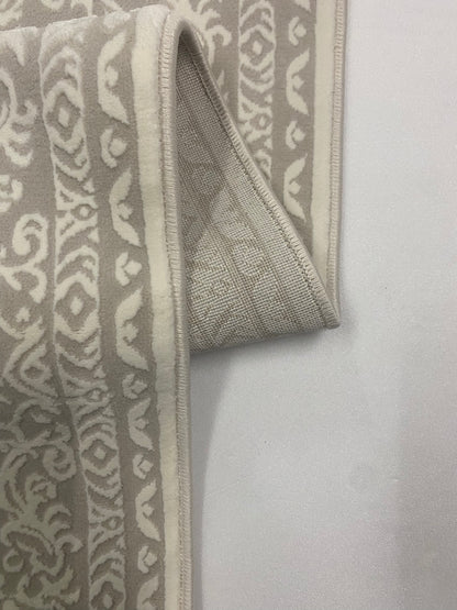 Covor cu Insertii Clasice Modern,Alb/Bej