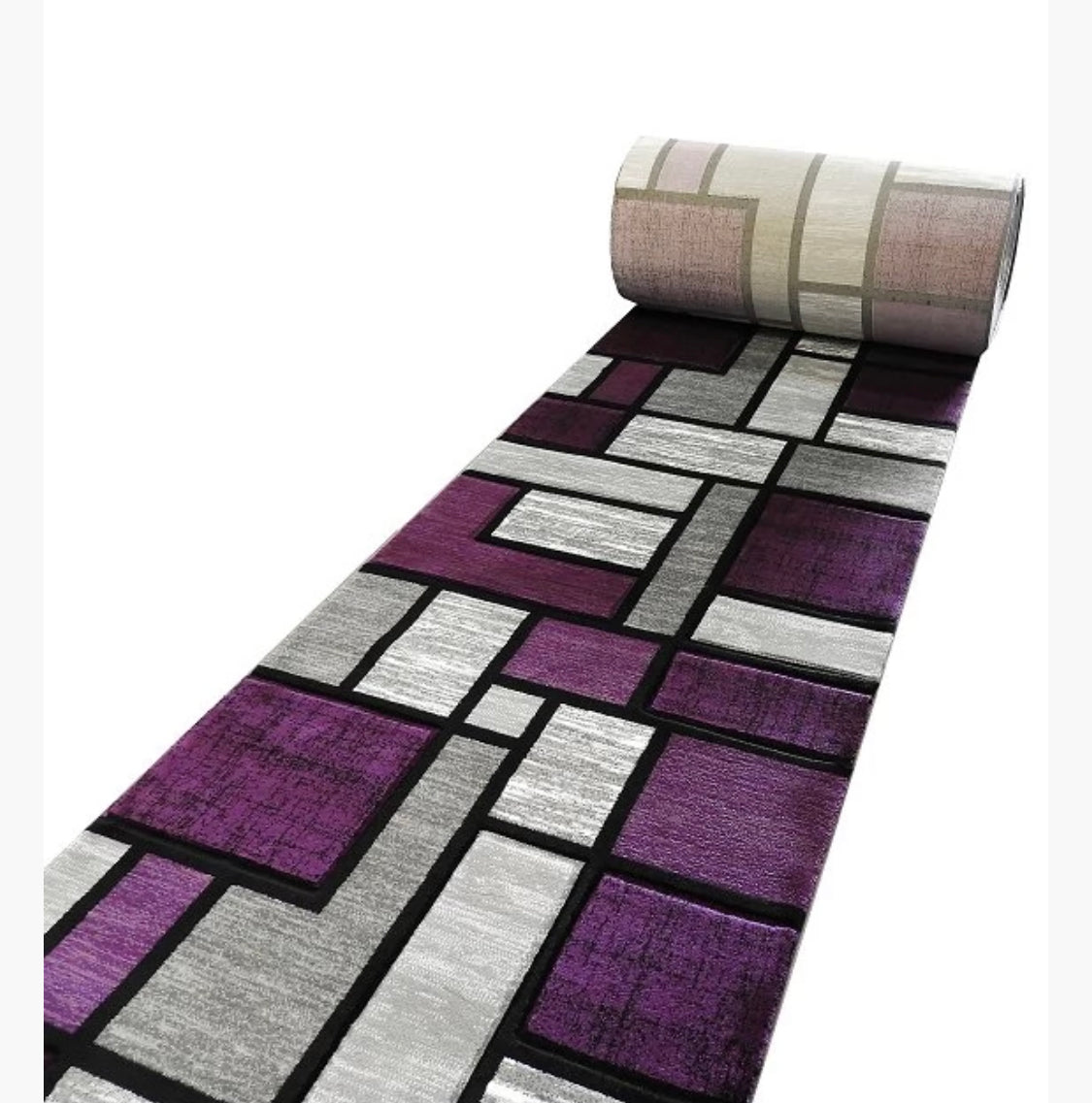 Traversa cu Insertii Geometrice Moderne tip Patrate,Mov/Gri