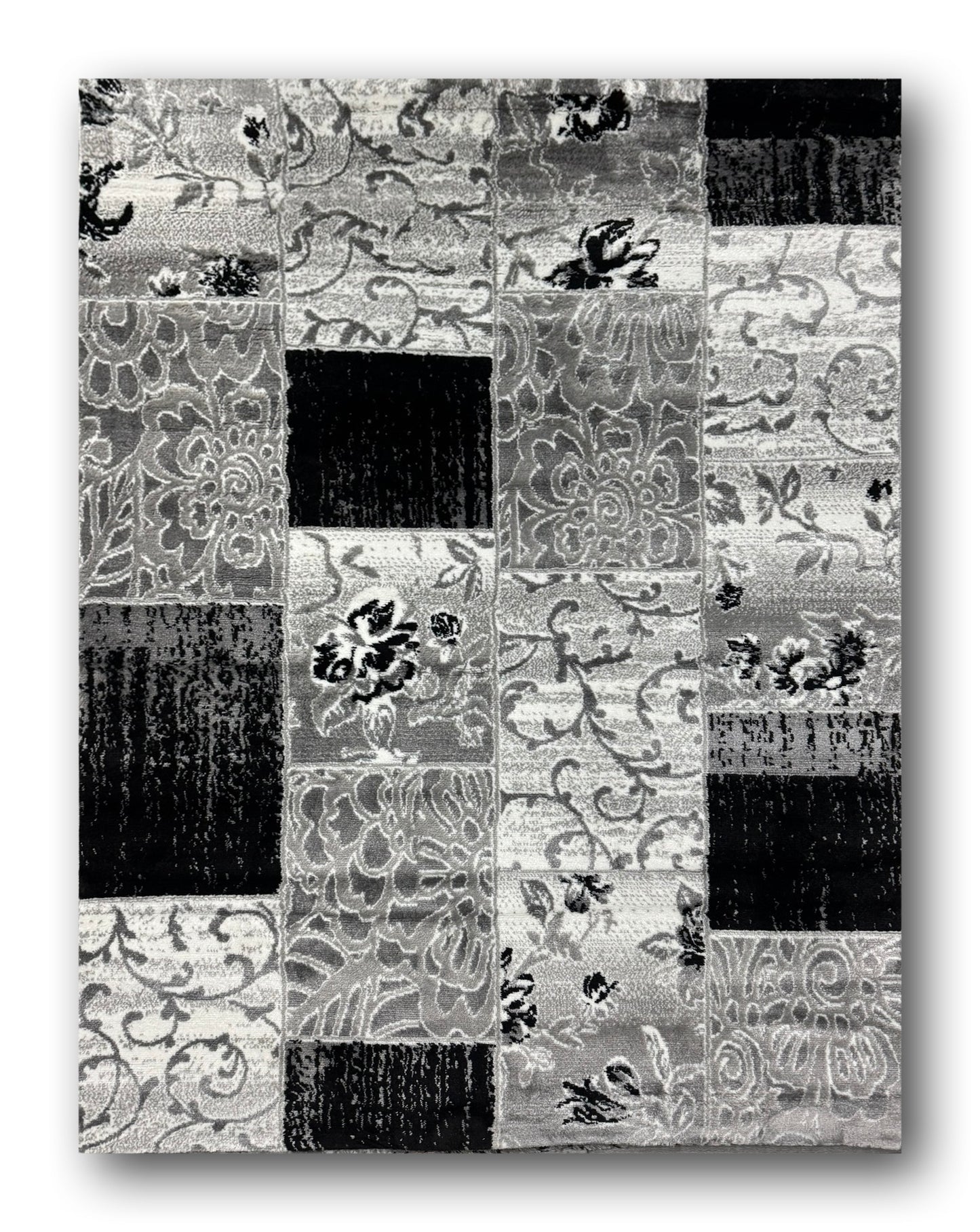 Covor cu Insertii Florale ,Gri/Bej/Negru