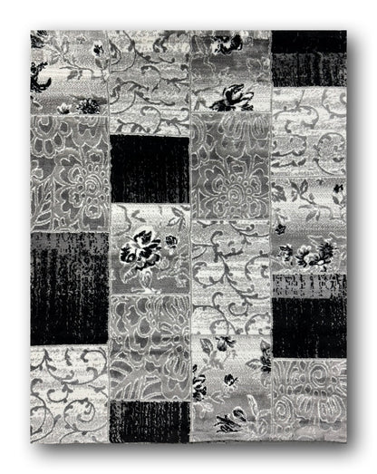 Covor cu Insertii Florale ,Gri/Bej/Negru