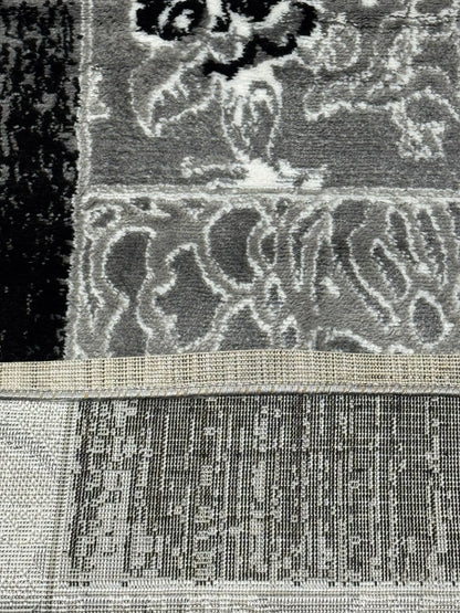 Covor cu Insertii Florale ,Gri/Bej/Negru