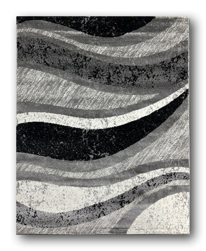 Covor cu Insertii Geometrice Tip Lini,Gri/Bej/Negru