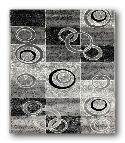 Covor cu Insertii Geometrice Tip Cercuri,Gri/Bej/Negru