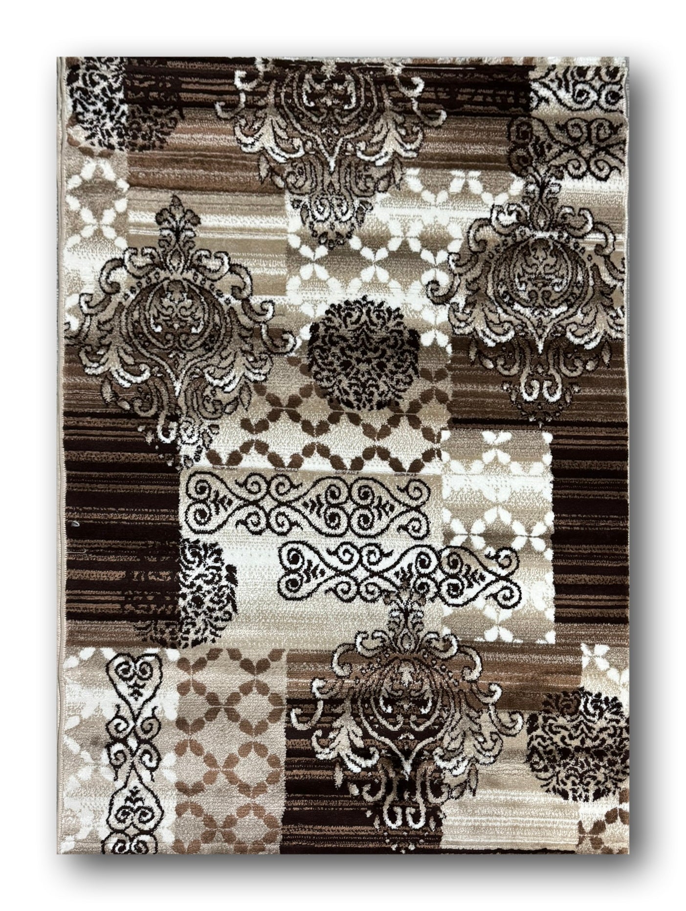 Covor cu Insertii Tip Baroc,Bej/Maro