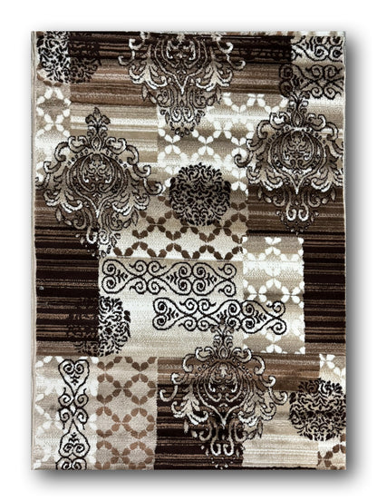 Covor cu Insertii Tip Baroc,Bej/Maro