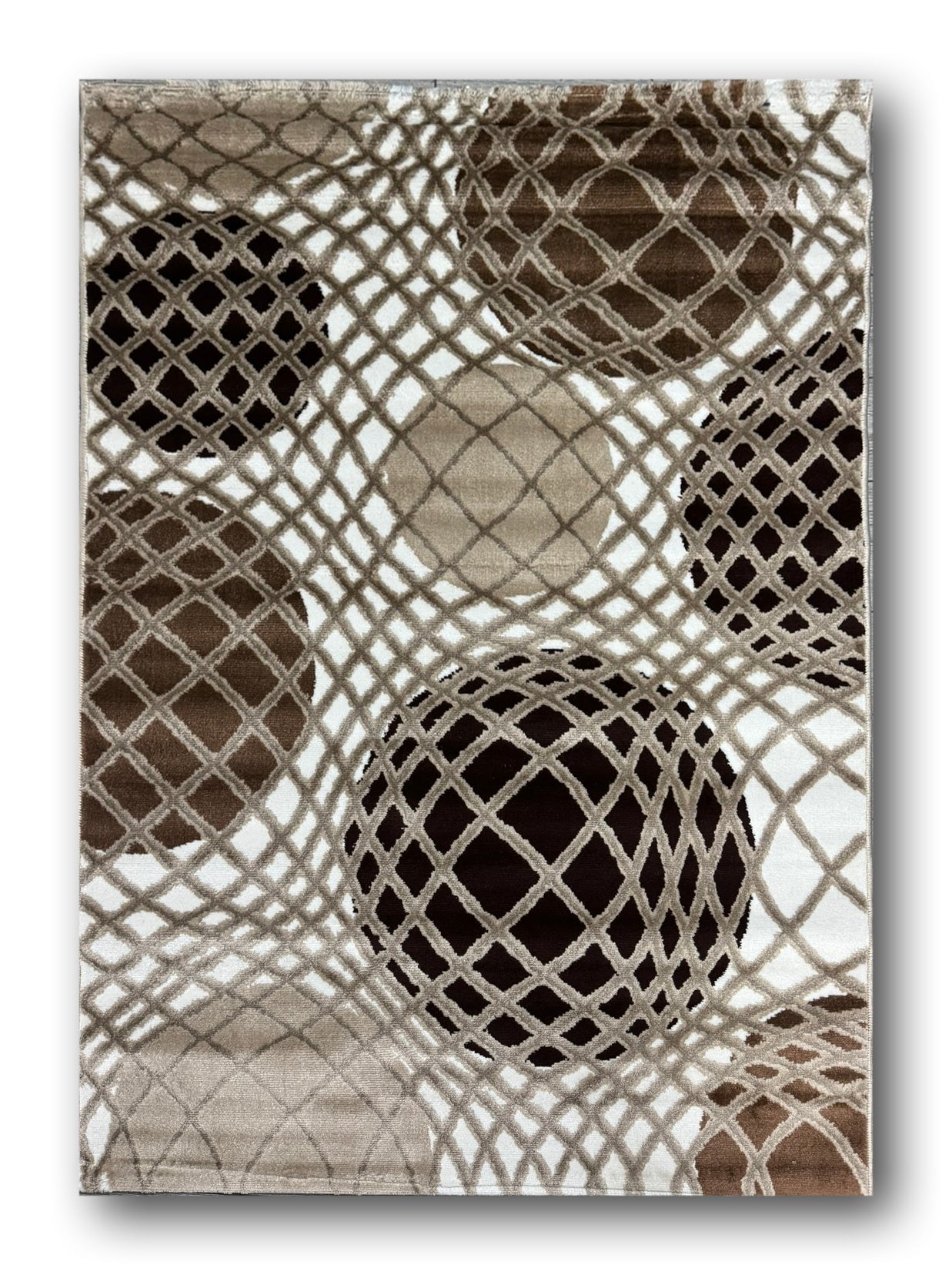 Covor cu Insertii Geometrice Tip Cercuri 3D , Bej/Crem/Maro