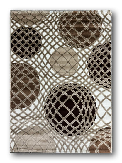 Covor cu Insertii Geometrice Tip Cercuri 3D , Bej/Crem/Maro