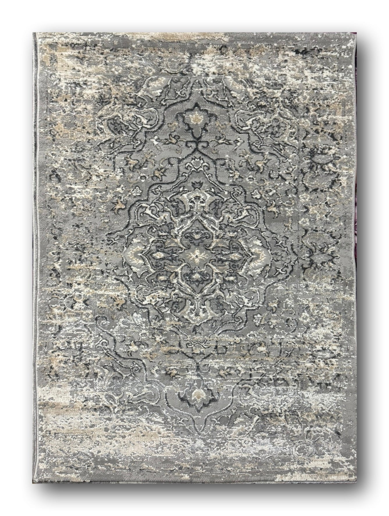 Covor Modern Cu Medalion,Gri/Bej