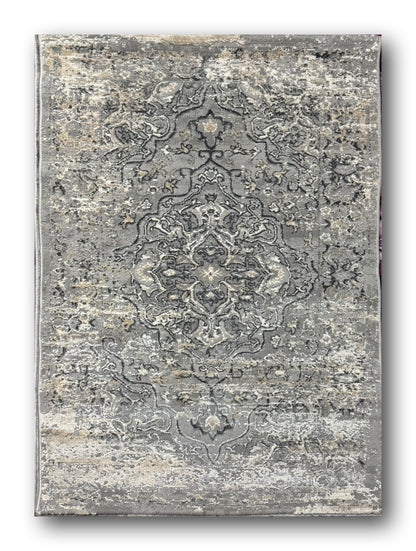 Covor Modern Cu Medalion,Gri/Bej