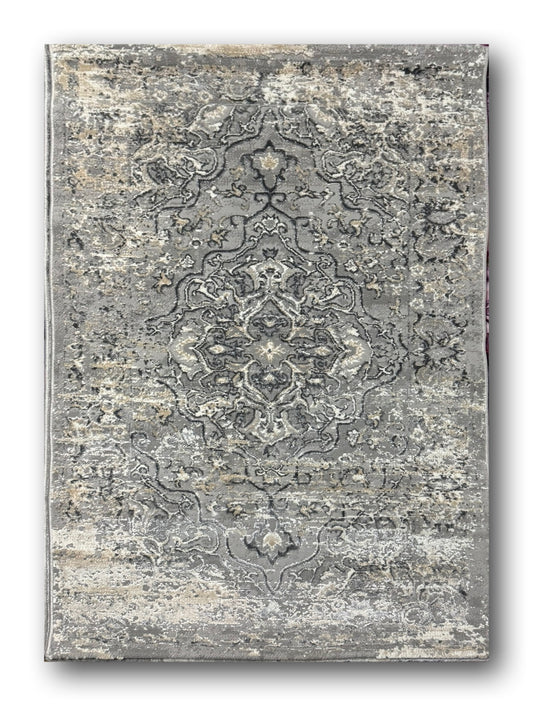 Covor Modern Cu Medalion,Gri/Bej