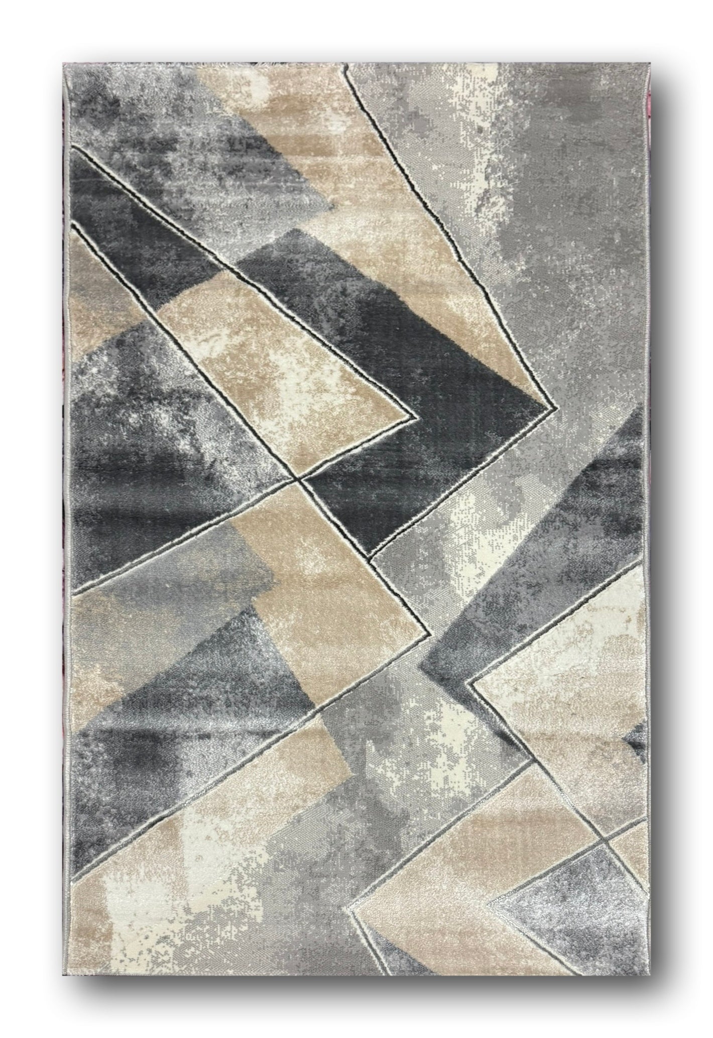 Covor Premium Model Modern cu Dreptunghiuri si Lini,Gri/Bej