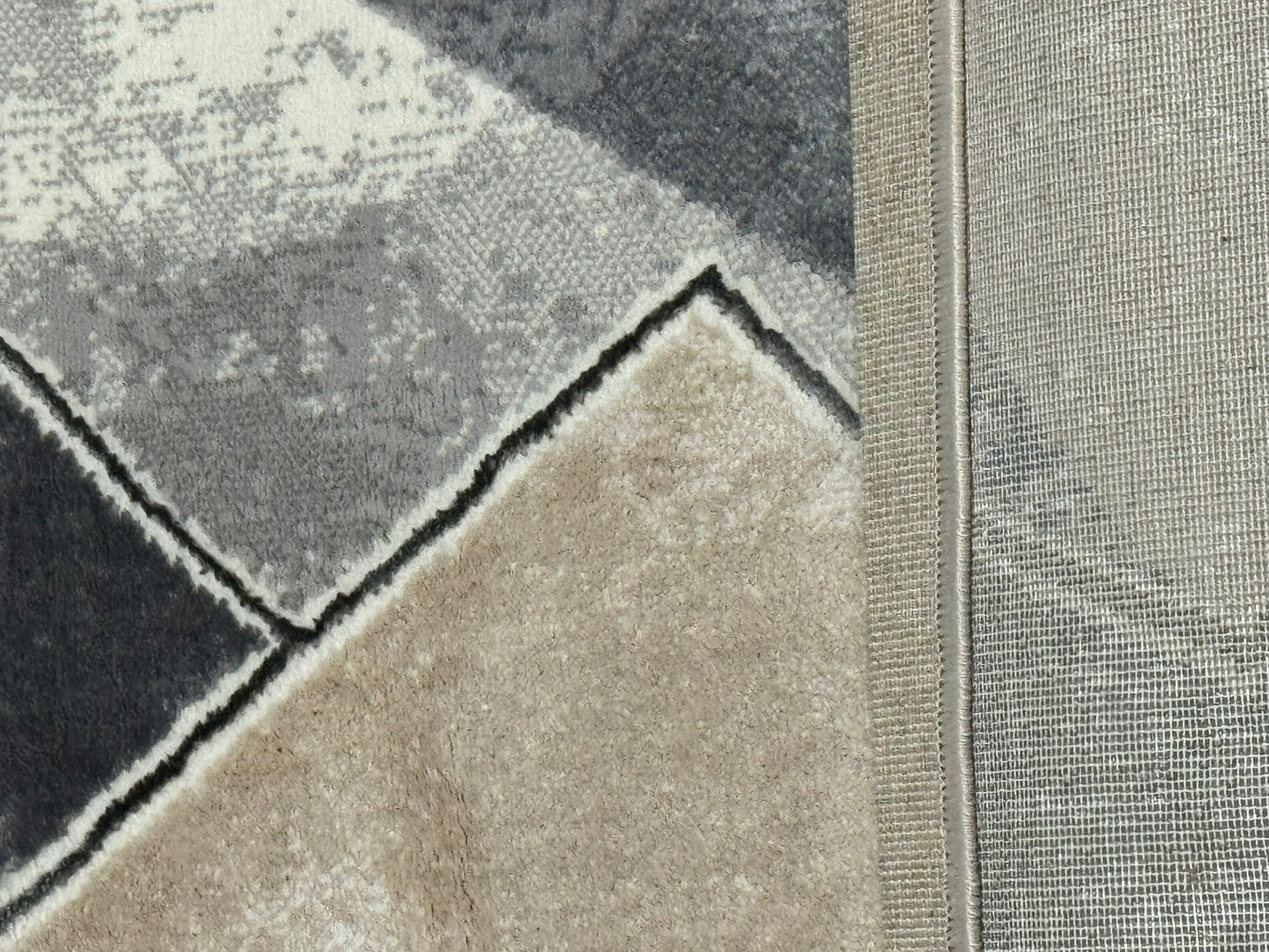 Covor Premium Model Modern cu Dreptunghiuri si Lini,Gri/Bej