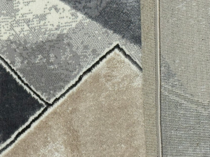 Covor Premium Model Modern cu Dreptunghiuri si Lini,Gri/Bej