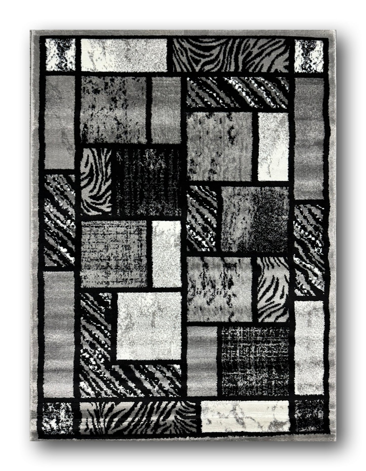 Covor cu Insertii Geometrice Tetris,Gri/Negru/Bej