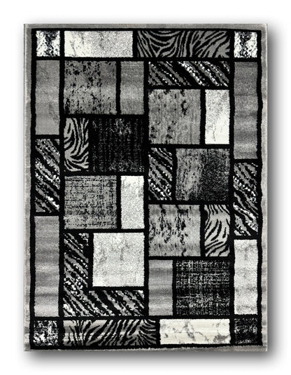 Covor cu Insertii Geometrice Tetris,Gri/Negru/Bej