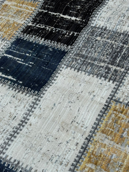 Covor cu Insertii Geometrice in Chenar si Franjuri ,Multicolor