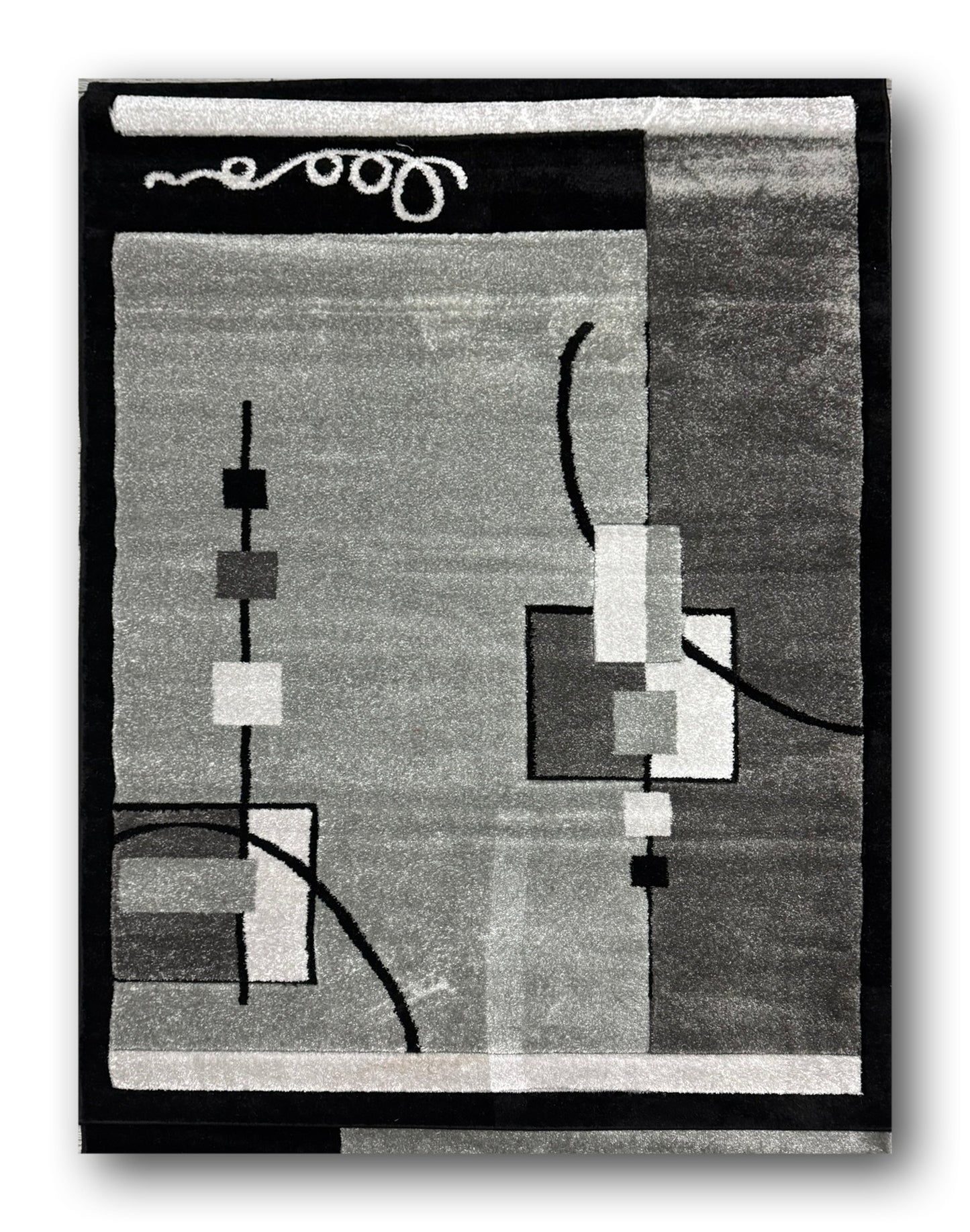 Covor 120x170 cm cu Insertii Geometrice Tip Patrate si Curbe,Gri/Negru/Bej