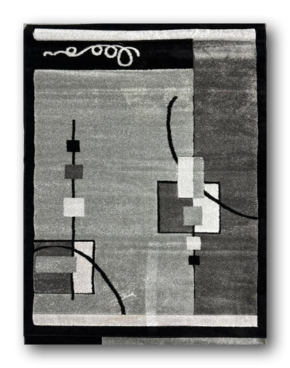 Covor 120x170 cm cu Insertii Geometrice Tip Patrate si Curbe,Gri/Negru/Bej