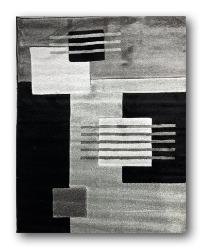 Covor 120x170 cm cu Insertii Geometrice Tip Patrate,Gri/Bej/Negru