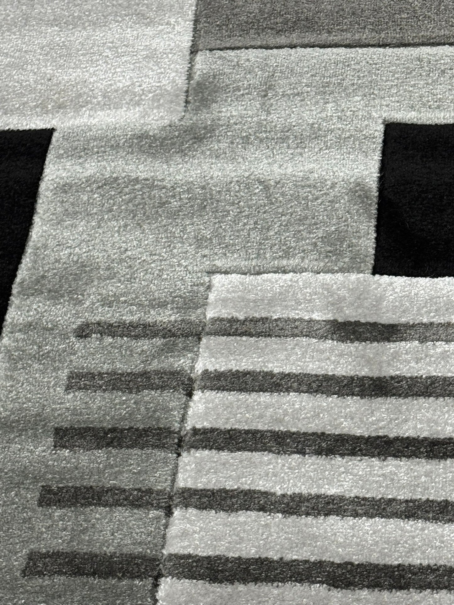 Covor 120x170 cm cu Insertii Geometrice Tip Patrate si Curbe,Gri/Negru/Bej