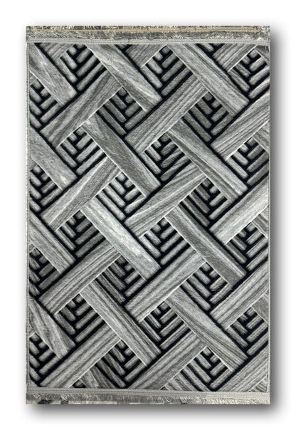 Set Covor Cu Traverse Antiderapante cu Insertii Moderne tip Parchet 3D,Gri