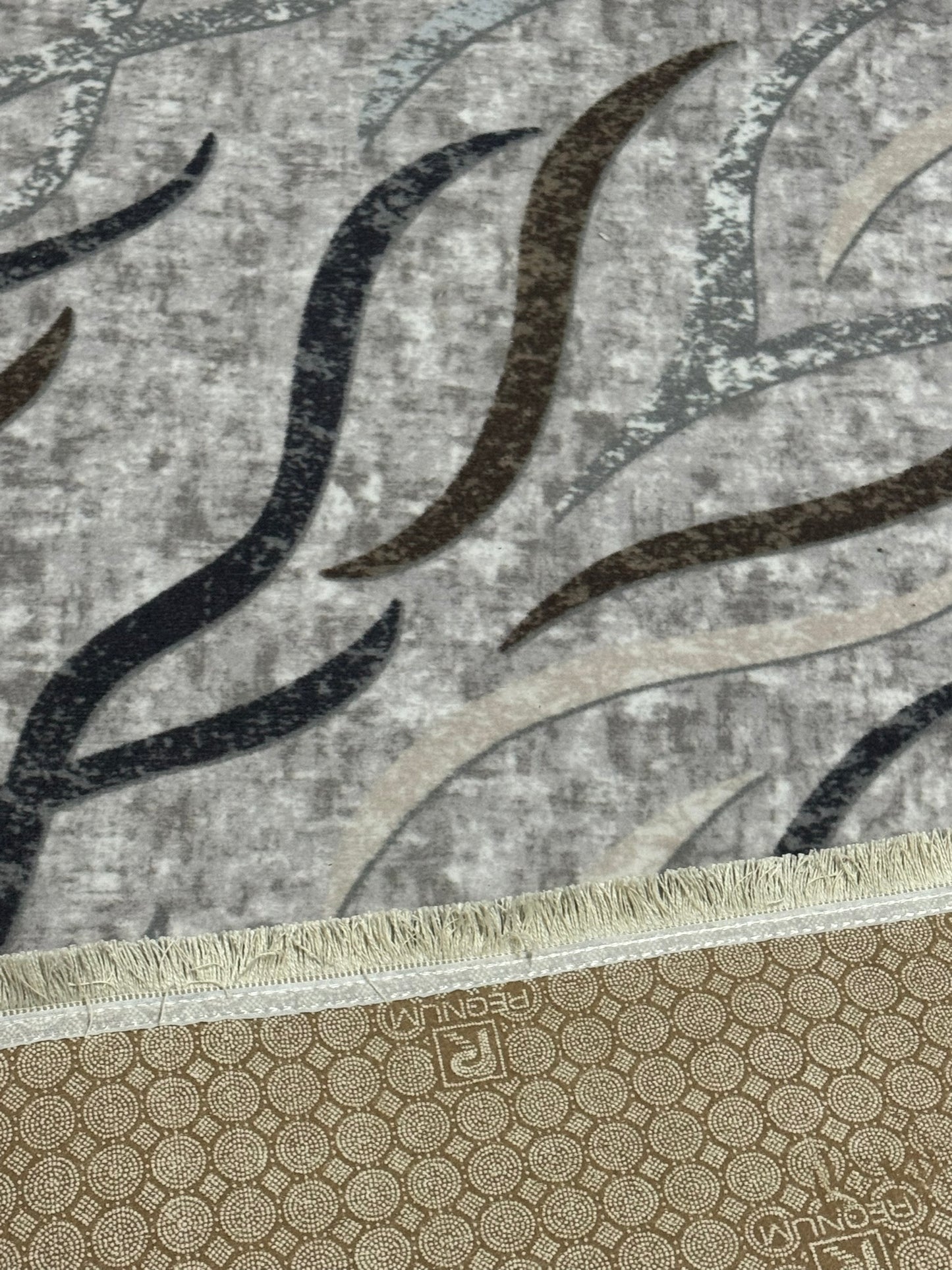 Set Covor Cu Traverse Antiderapante cu Insertii Moderne tip Virgula 3D,Gri/Bej