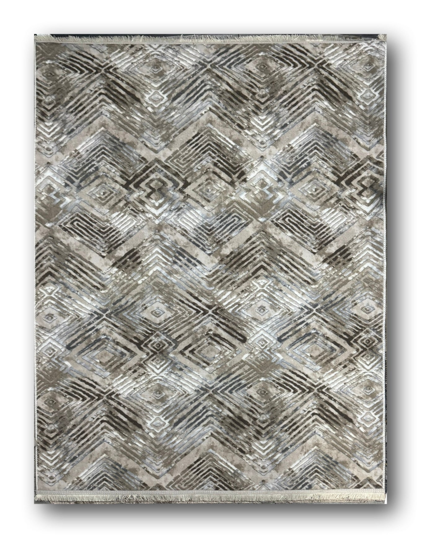 Set Covor Cu Traverse Antiderapante cu Insertii Moderne tip Romburi 3D ,Bej