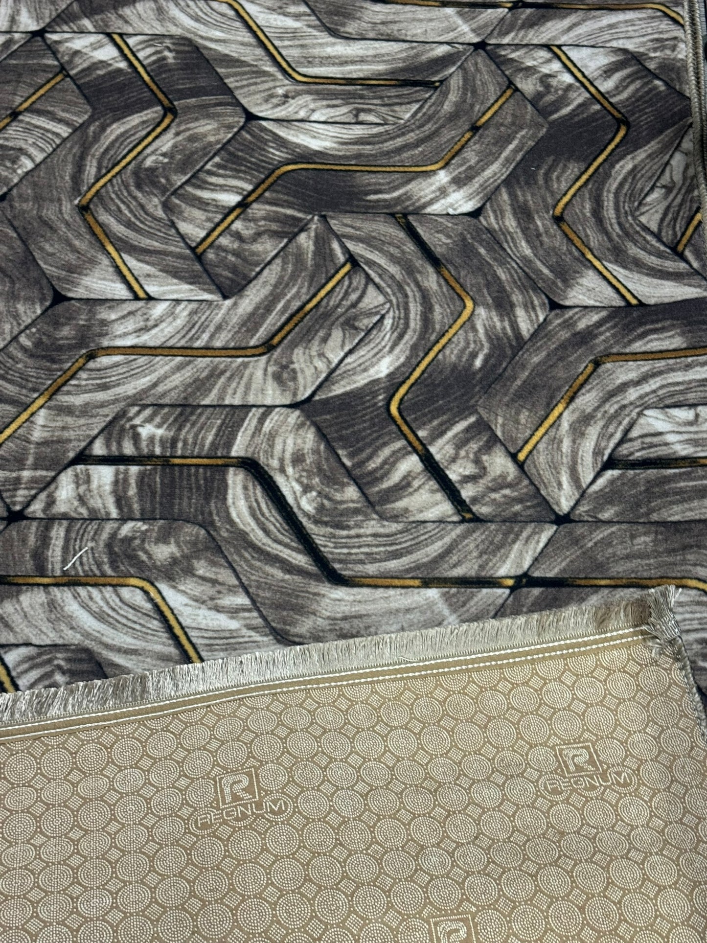 Set Covor Cu Traverse Antiderapante cu Insertii Moderne tip Valuri 3D,Gri/Auriu