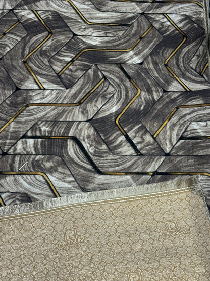 Set Covor Cu Traverse Antiderapante cu Insertii Moderne tip Valuri 3D,Gri/Auriu